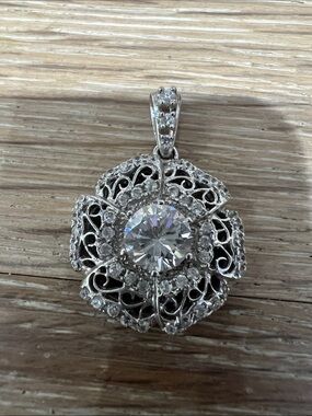 Crislu Silver Flower Pendant with CZ Center Stone